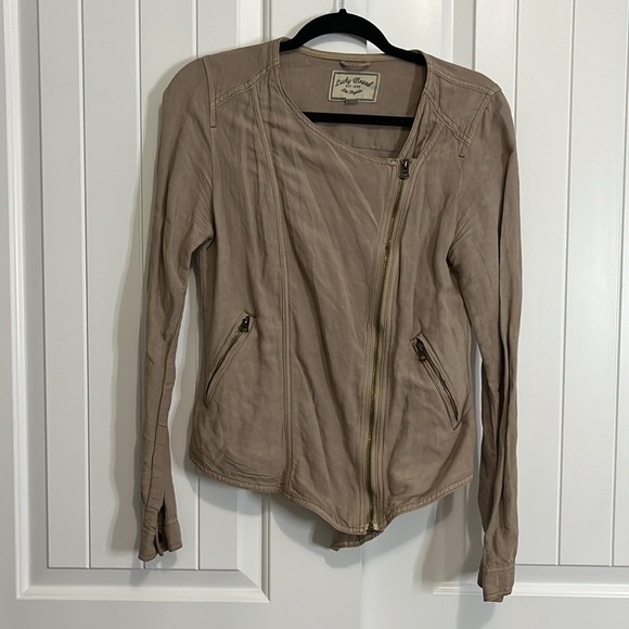Lucky Brand Tan Linen Blend Moto Jacket. Small - Picture 2 of 6
